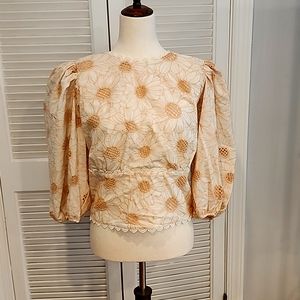 NWT Express Womens Tonal (tan/cream) flower pattern eyelet blouse